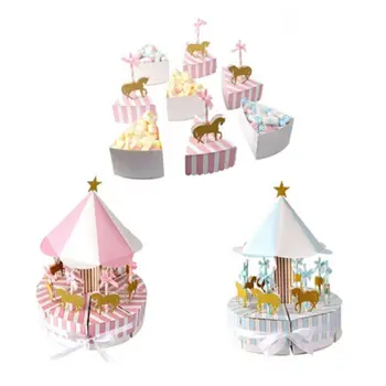 

Creative New Paper Carousel Gift Box Wedding Favors Gift Souvenir For Guest Unicorn Party Baby Shower Cake Box Party Decoration