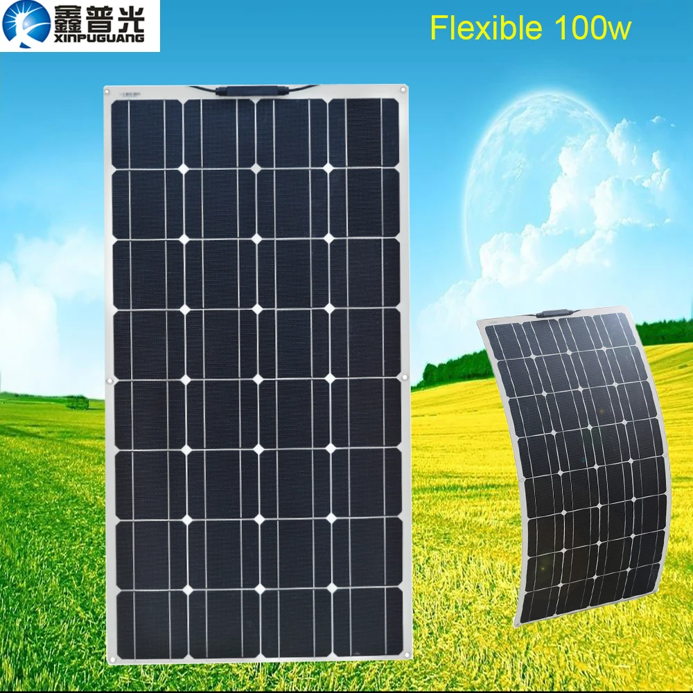 

Xinpuguang Flexible Solar Panel Cell 100w 16v ETFE Waterproof Monocrystalline Home System Charger for Car Boat Battery Camping