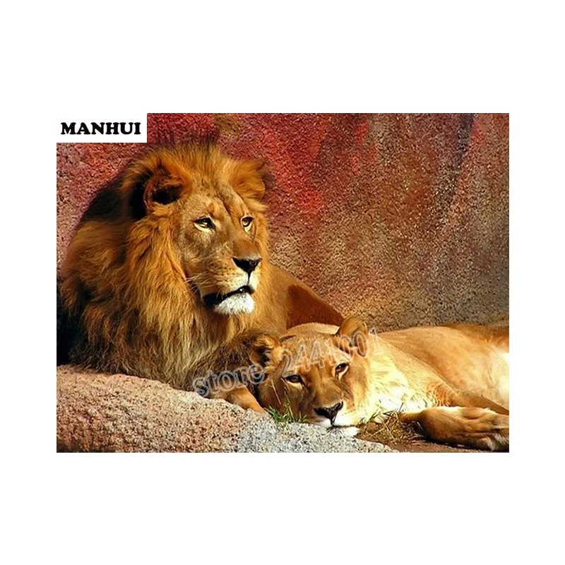 

3D new mosaic full diamond painting embroidered diamond cross stitch animal square diamond animal lion couple BSA205