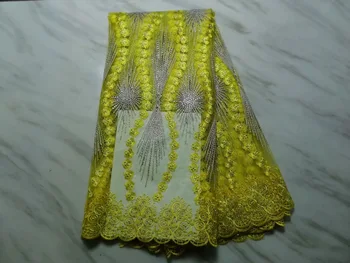 

Yellow Gold High Quality Rhinestones African Tulle Lace Fabric French Net Lace Fabric Nigeria Lace Fabric Women Wedding Dress