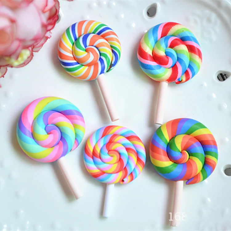 

10 PCS Children's Popular Soft Pottery Flat Back Rainbow Color Lollipop DIY Hair Accessories