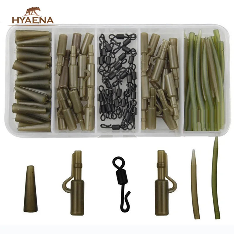 

Hyaena 120pcs Anti Tangle Sleeves Tail Rubbers Safety Lead Clips Quick Change Swivels Set Fishing Tackle Box Accessories
