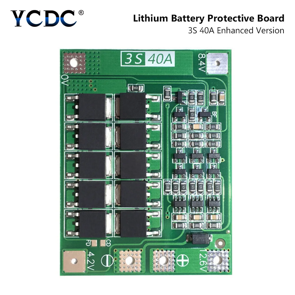 YCDC 3S 40A Li-Ion 18650 BMS PCM плата для защиты аккумулятора BMS PCM с балансом для литий-ионного Lipo аккумулятора