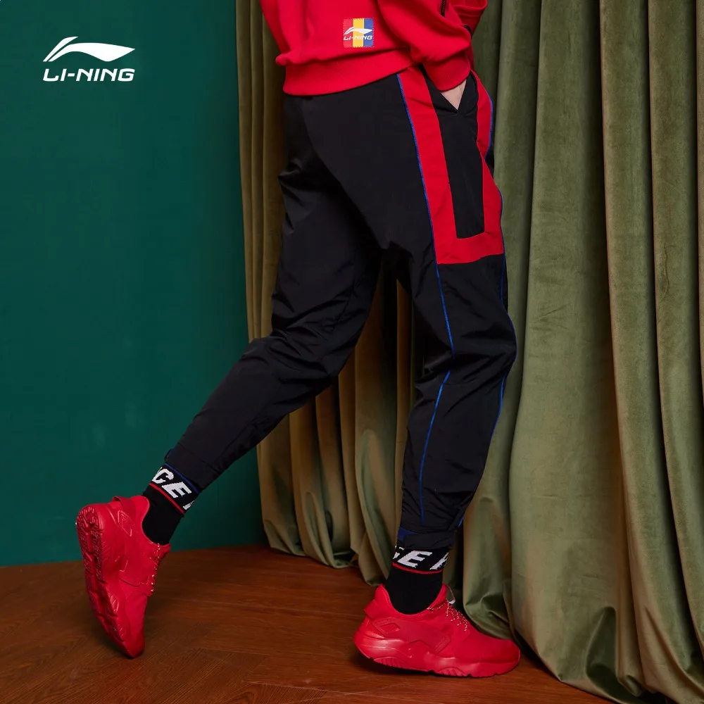 Li-Ning мужские PFW трендовые китайские LI-NING спортивные штаны с подкладкой из нейлона и полиэстера, удобные спортивные брюки AKXP021 MKY497