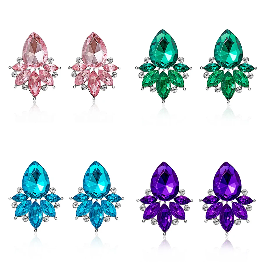 

Women Fashion Jewelry Crystal Flower Stud Earrings Handmade Rhinestone Sweet Waterdrop Earrings for Women Girl Gift 4 Colors