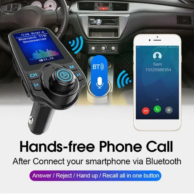 Быстрый двойной USB зарядное устройство T11D Bluetooth Handsfree автомобильный комплект fm-передатчик BT музыкальный плеер черный w/TF карта черный поток музыки