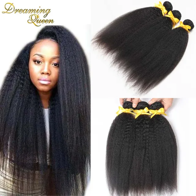 7A Mongolian Pure Coarse Yaki Human Hair Extensions 3 Pcs Lot Virgin