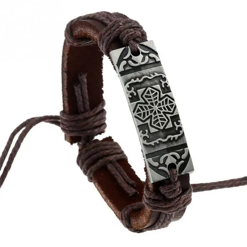 

Punk Fashion Faux Cowhide Alloy Adjustable Hemp Rope Bracelet Jewelry