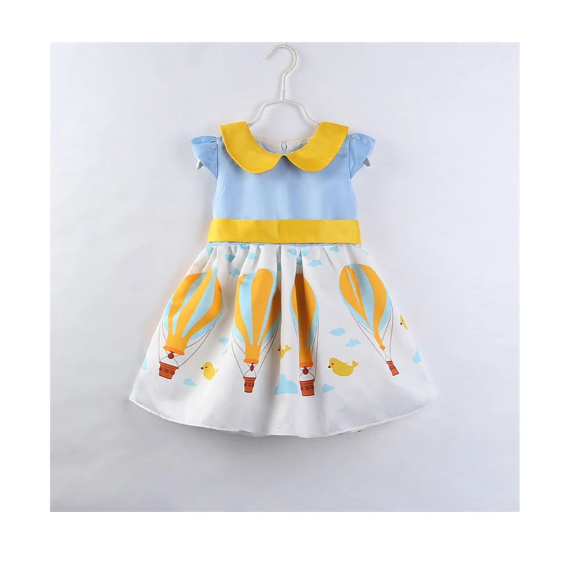 

2018 Cute Lovely Newborn Baby Girl Pan Petal Collar Belt A-Line Knee-Length Hot Air Balloon Print Dress Outfit Summer Party 1-6Y