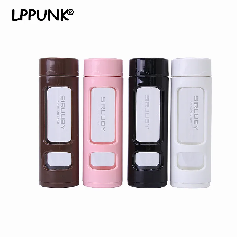 

2018 hot sale 320ML outdoor sports glass kettle ABS jacket mountain bike sport portable my water bottle with Tea Infuser
