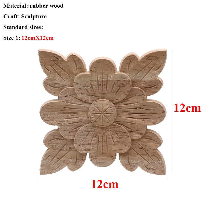 VZLX цветок резьба по дереву Аппликации из натурального дерева для мебельного шкафа неокрашенные деревянные молдинги декоративные фигурки - Цвет: 12cmX12cm
