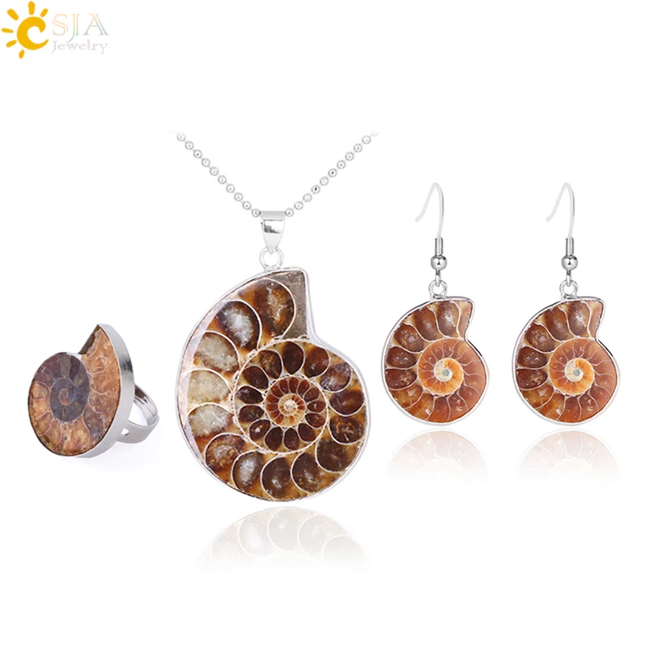 Jewelry set with Natural ammonite and pearls wedding jewelry set