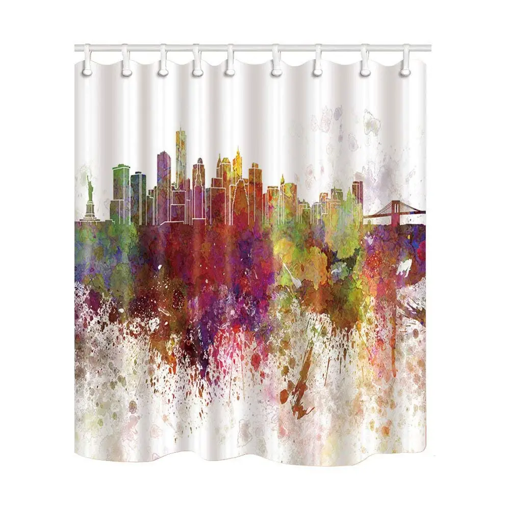 

Home Decor Watercolor New York City Shower Curtain Mildew Resistant Polyester Fabric Decorations Bath Curtain Hooks included