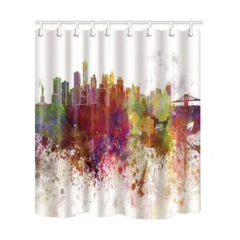 

Home Decor Watercolor New York City Shower Curtain Mildew Resistant Polyester Fabric Decorations Bath Curtain Hooks included