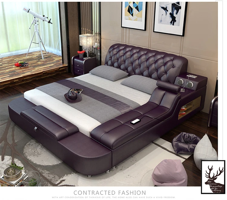 Genuine Leather Bed Frame Soft Beds Mager Storage Safe Speaker Genuine Leather Bed Frame Soft Beds Mager Storage Safe Speaker Led Light Bedroom Cama Muebles De Dormitorio Camas Quarto In From Furniture On