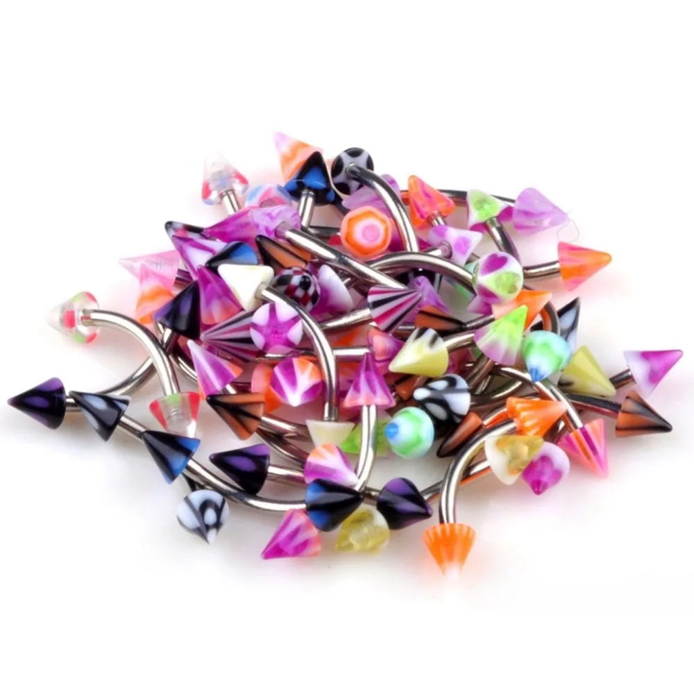 

20Pcs/Lots Mixed Acrylic Stainless Steel Barbel Curved Tongue Nose Eyebrow Rings Bar Chic Body Piercing Jewelry 2 Size