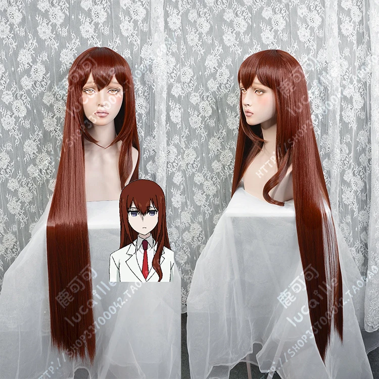 

100cm Makise Kurisu Long Straight Brown Wig Steins Gate Christina Assistant Cosplay Hair Role Playing