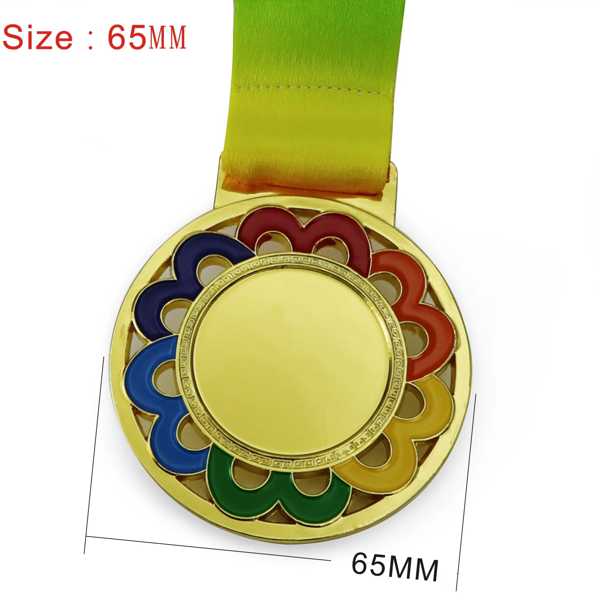 1PCS Dia 65MM Double Middle Blank Gold Color Medals with Colorful Ribbon Soft Ename Lacel Medal Flower | Дом и сад