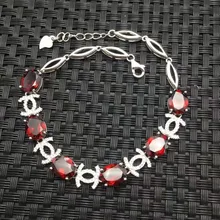 Натуральный красный 7*9 мм камень гранат моды роскошный браслет натуральный драгоценный браслет S925 серебряный женщин девушки свадебный подарок ювелирные изделия