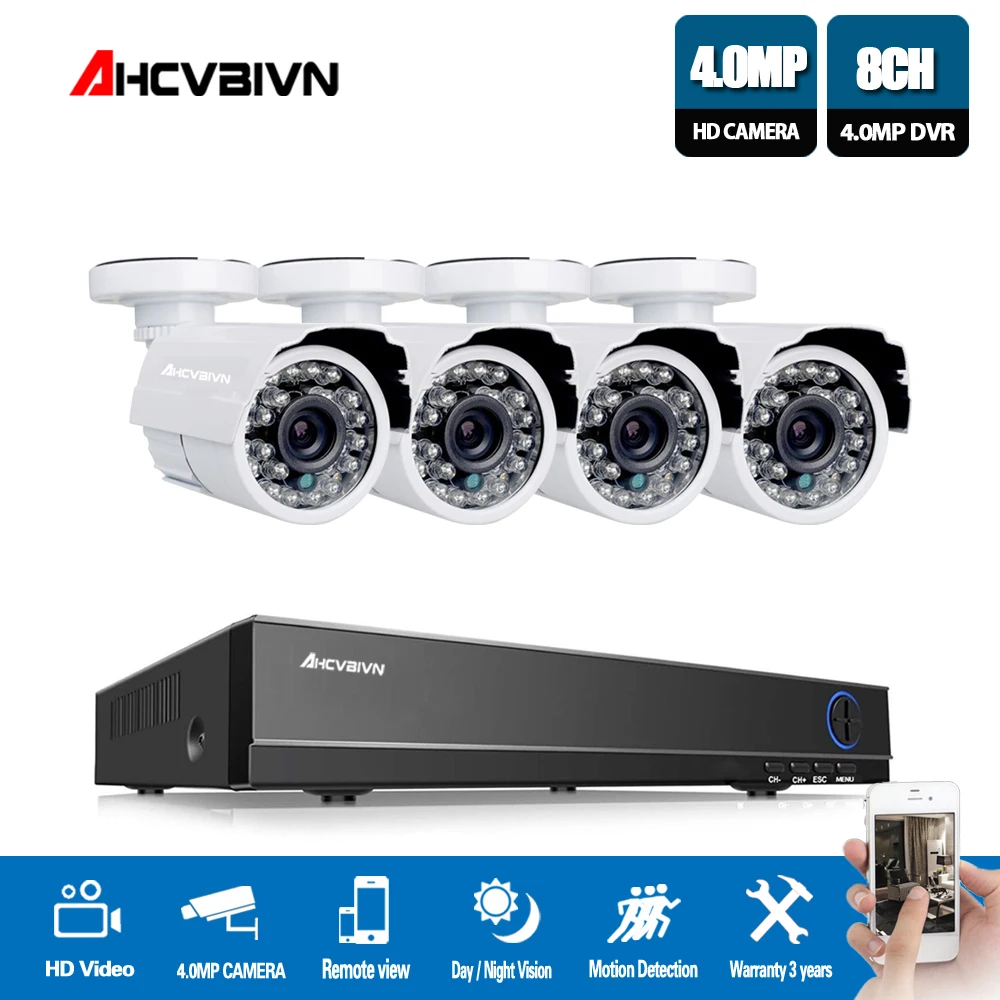 Full HD 8CH 5MP NVR DVR система видеонаблюдения Kit 4MP наружная AHD камера водонепроницаемая IR