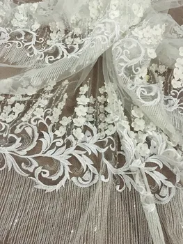 

top quality 3d flower CiCi-6205 embroidered lace fabric with beads and sequins African Tulle Lace Fabric kfor wedding