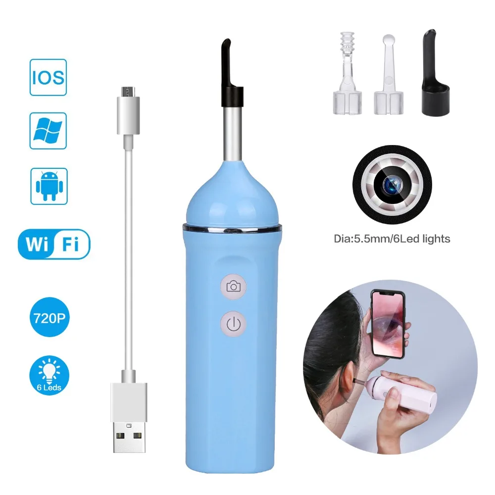 

HD Visual Ear Spoon WIFI Endoscope Camera IOS Android Wireless USB Ear Scope Cleaner Set LED Wax Remover Tool Pick for Children