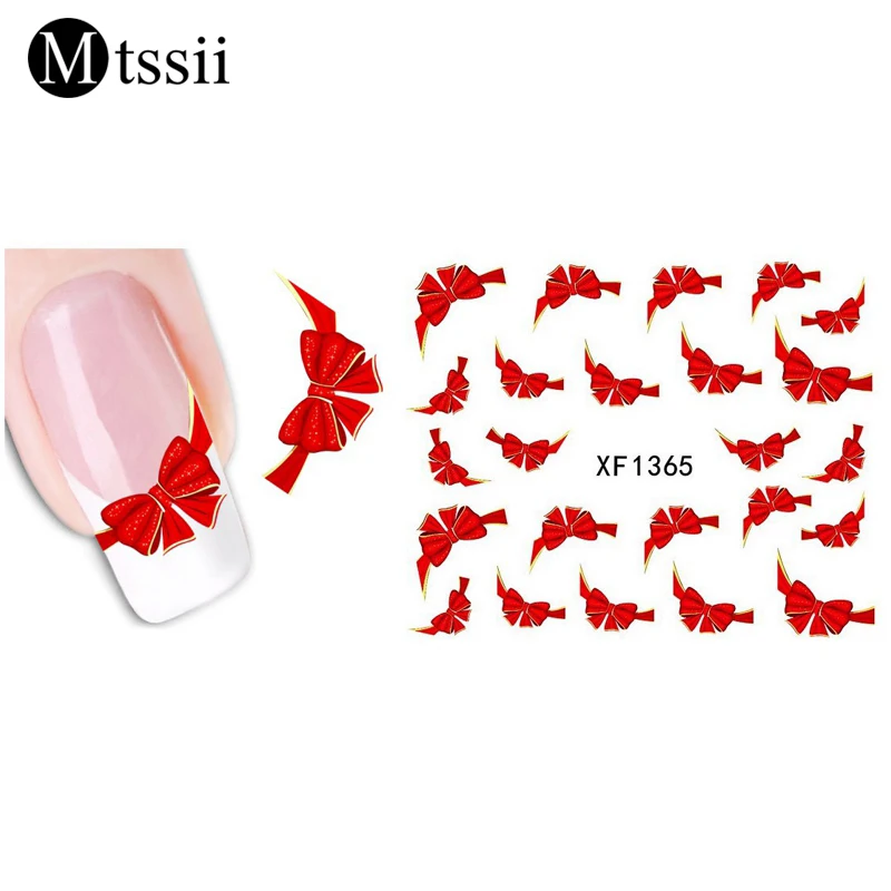 Mtssii 1 шт. красный лук Nail Книги по искусству Стикеры 3D воды Перевод надписи