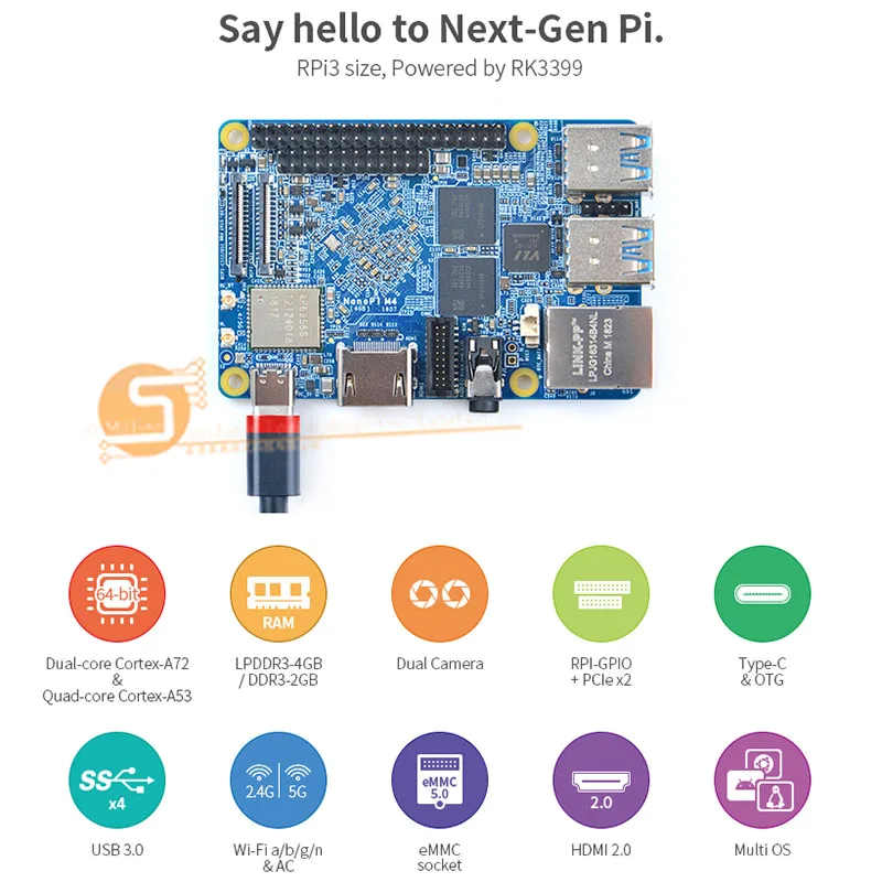 NanoPi M4 2 ГБ/4 ГБ DDR3 с двумя камерами, процессор Rockchip RK3399 SoC 2,4G & 5 Гб двухполосный WiFi + Bluetooth 4,1 поддерживает Ubuntu (убу́нту-Операционная система Android