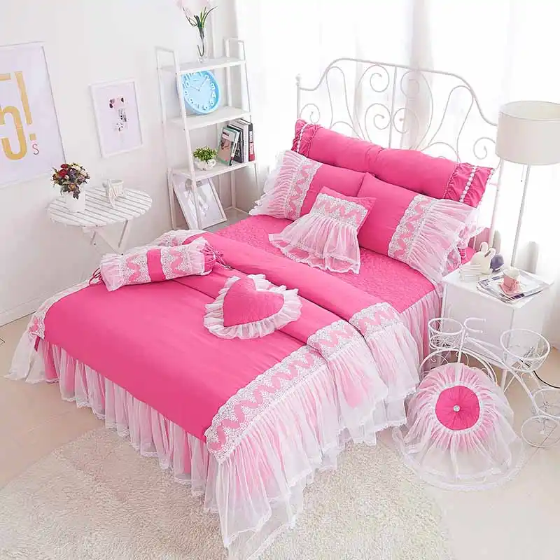 Princess Luxury Bed Skirt Sets European Bedding Set White Satin