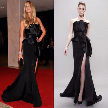 

Stunning Strapless Black Mermaid Evening Gown Sexy Long Split Floor Length Dress Plus size for Wedding Party