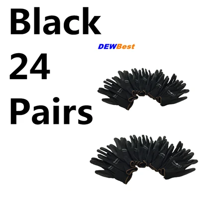 DEWBest guantes trabajo 13 г PU перчатки для безопасности работы ладони рабочие перчатки, бируши для работы, рабочие перчатки - Цвет: PU518 Black 24pairs