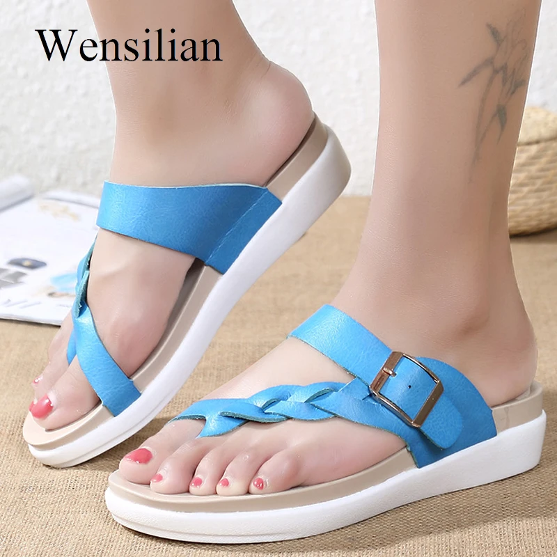 

Women Summer Sandals Genuine Leather Platform Shoes Casual Ladies Flats Slippers Beach Leisure Slides Zapatos Mujer