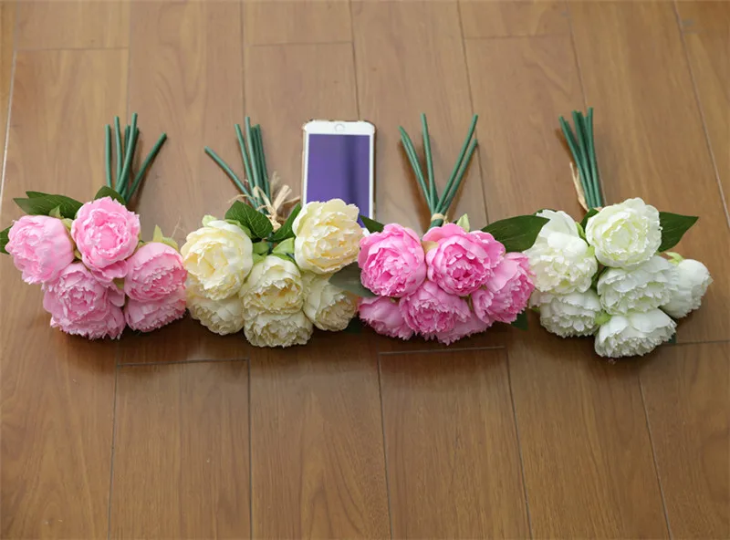 Flone Artificial Peony Floral Fake Silk Flower Simulation Peony Buds Flowers Bouquet Fake Flower Wedding Home Party Decoration (16)