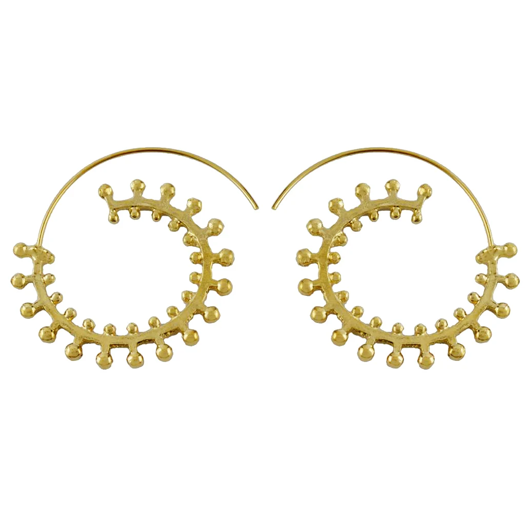 Boho Statement Jagged Spiral Earring Circles Round Tribal Hoop Pull Through Earring Lady Jewelry