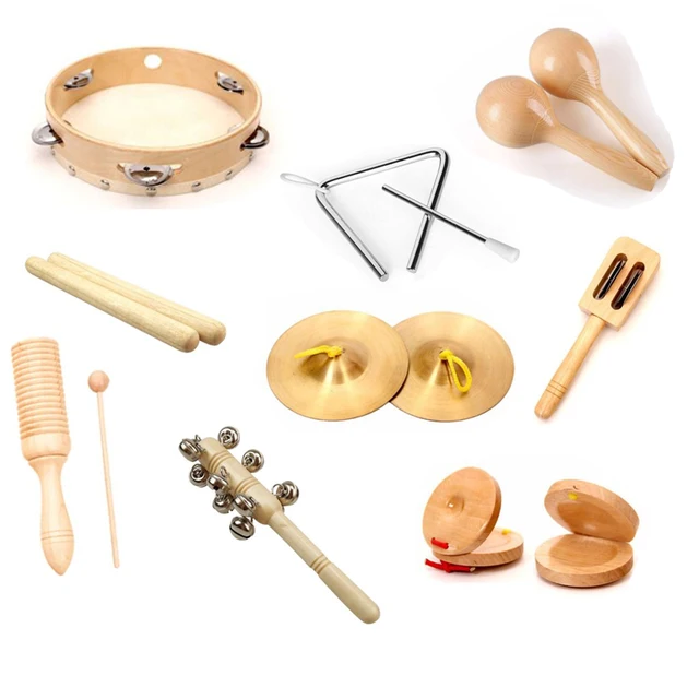 Freeship 9pcs/set natural wood color children wooden musical instrument