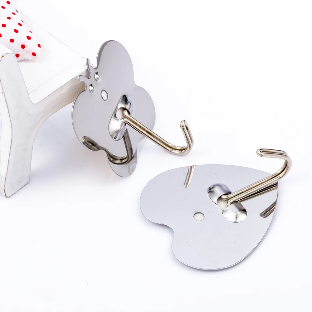 5pcs Stainless Steel Butterfly Heart Shape Stick Hook Waterproof Strong Adhesive Seamless Wall Hook Hanger for Kitchen Bathroom