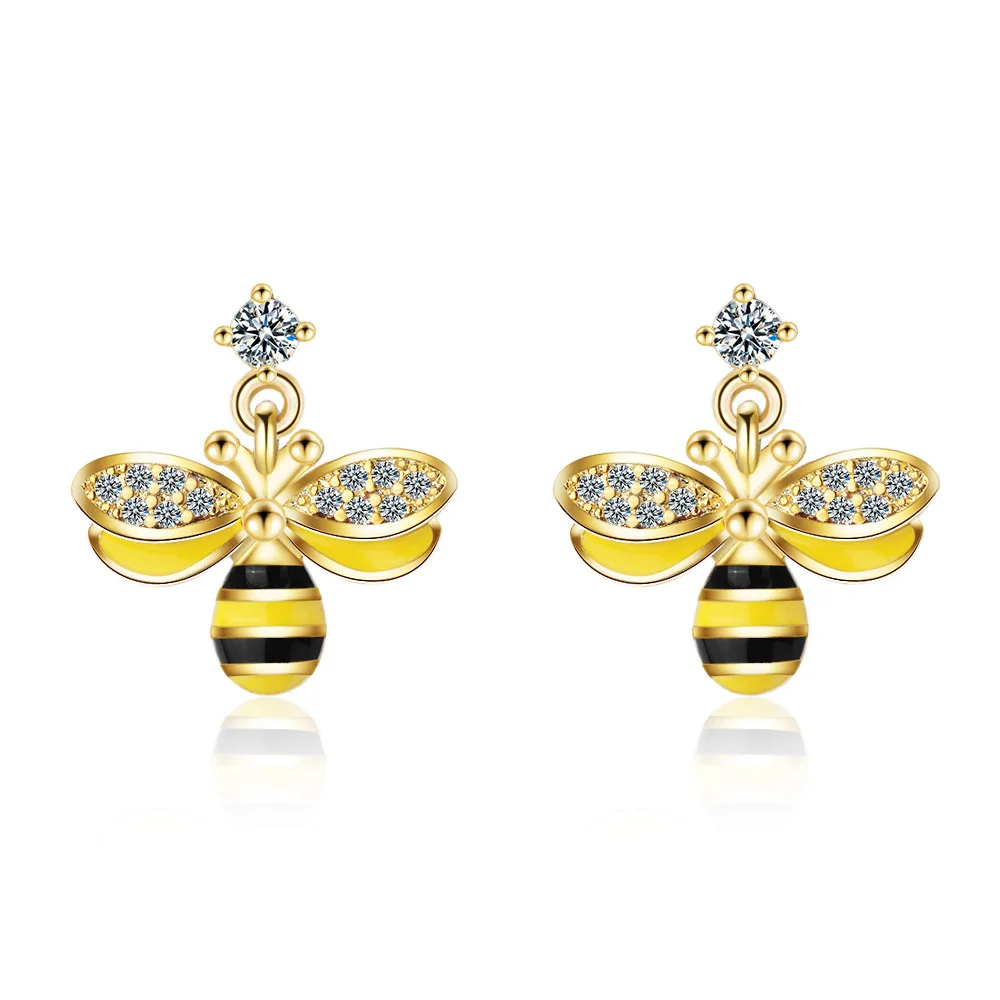 

New Fashion 925 Sterling Silver Epoxy Bee Earrings For Women Zircon oorbellen pendientes Birthday Gift Drop Shipping