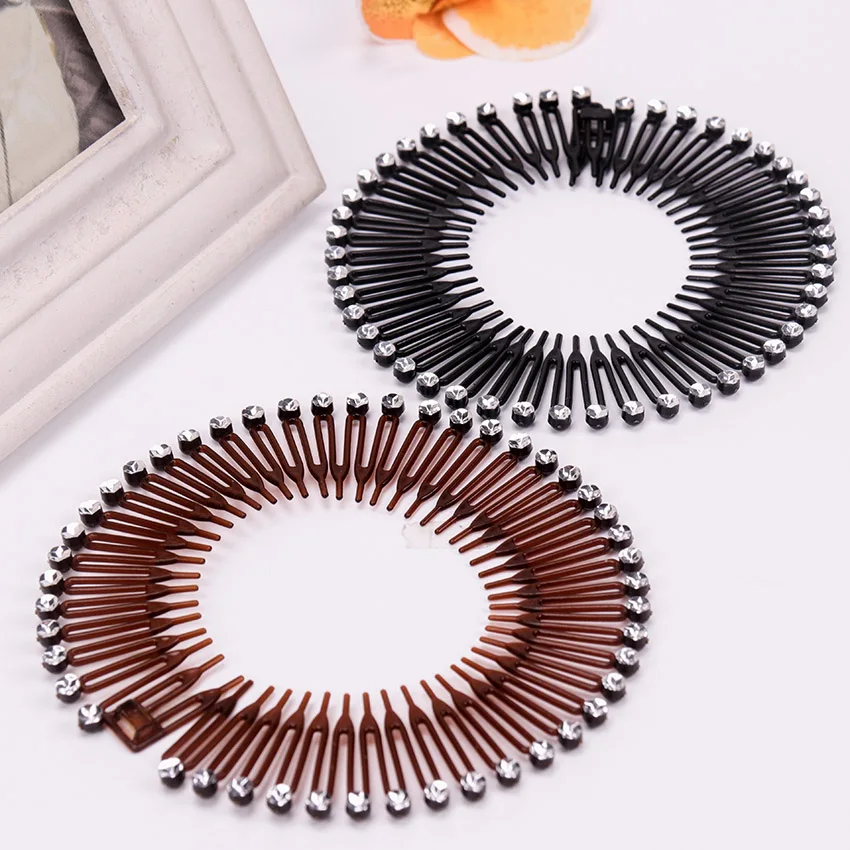 

Hair Accessories Full Circle Stretch Flexible Comb Teeth Headwear Plastic Diamond Hair Fixed Headband for Women Accessories