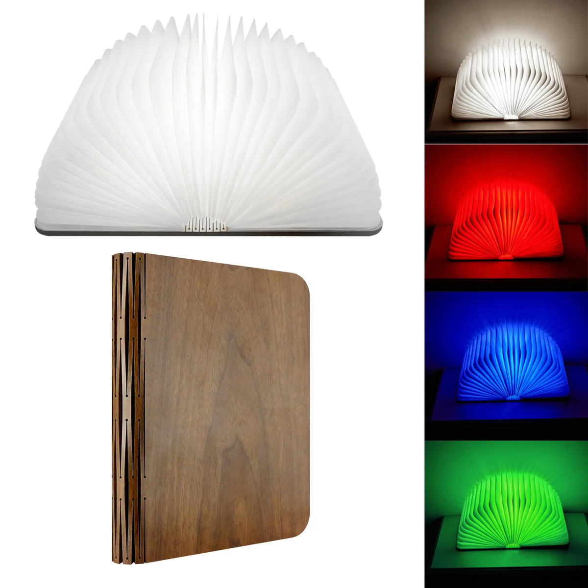 

Hiliwon LED Book Light Wooden Cover Book-Shaped USB Rechargeable Nightlight Portable Desk Lamp Folding Reading Book Light