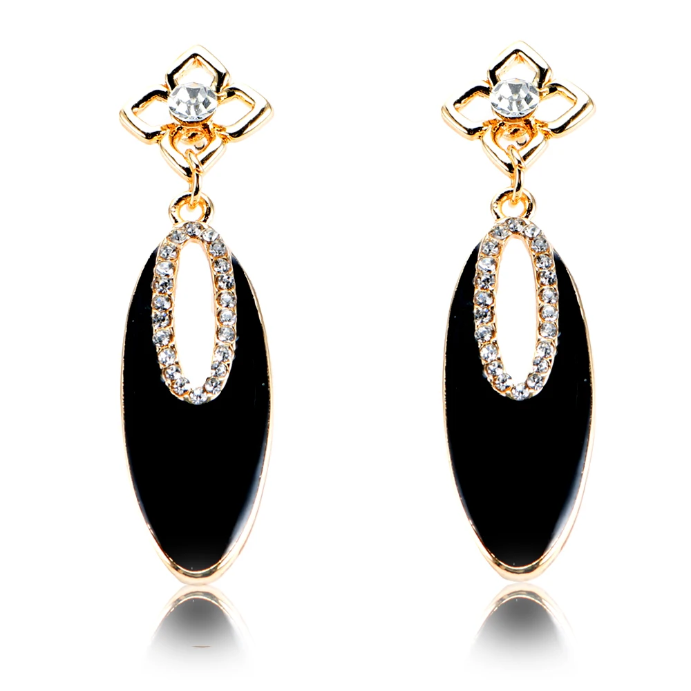 Fashion Deisgn Gold Color Alloy Black Enamel Dangle Earrings for Women
