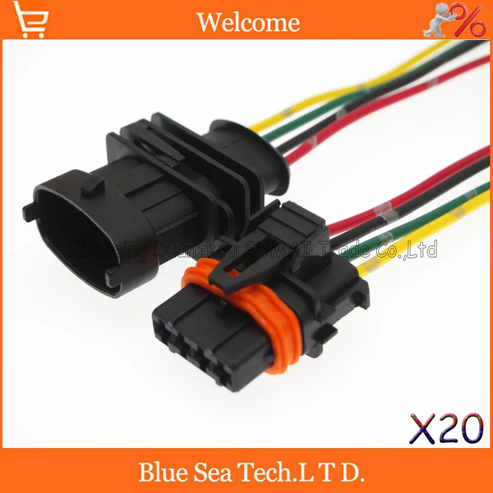 

20 Pairs 4 Pin 3.5mm Auto senser plug,diesel common rail injector/intake pressure plug with cable for Bosch connector
