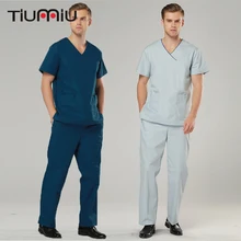 V шеи короткий рукав летний доктор Спецодежда для медсестер наборы длинные штаны с эластичной талией медицинская хирургическая одежда медицинская лаборатория одежда костюм
