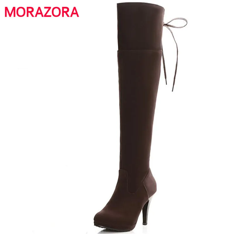 

MORAZORA High heels boots PU nubuck leather pu short plush zip womens boots fashion over the knee boots large size 34-45
