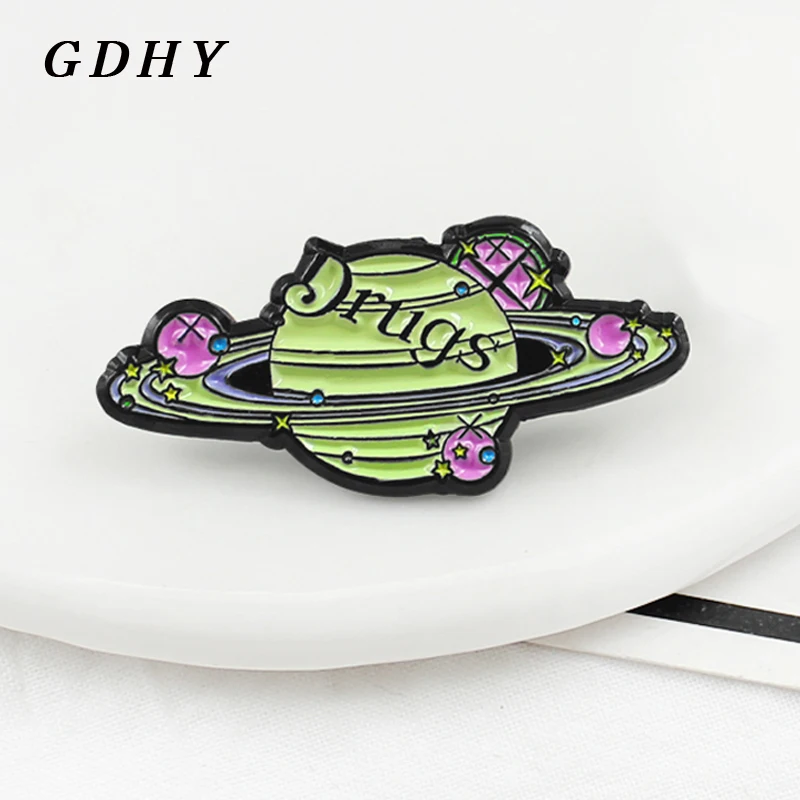 

GDHY Universe Star Planet Surround Brooch Pins "DRUGS" Earth Saturn Moon Mars Badge Enamel Pin Give A Gift To Astronomy Lovers