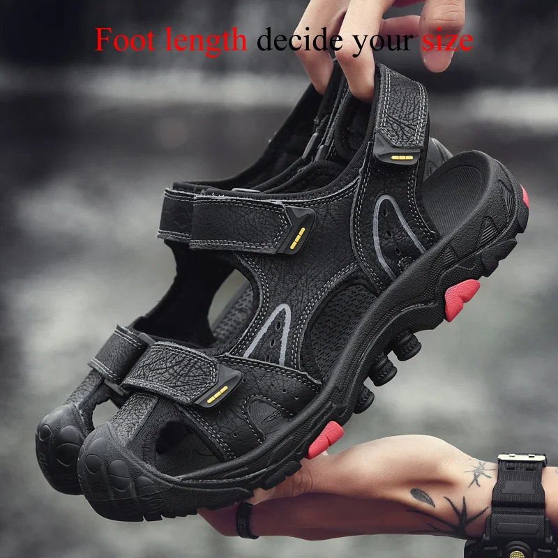 Летние мужские сандалии; уличные повседневные пляжные сандалии; износостойкие Нескользящие сандалии с закрытым носком для походов; размеры 38-46 - Цвет: Black
