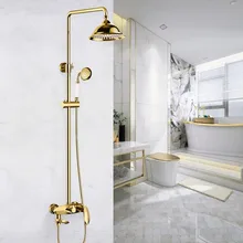 Bathroom Shower Faucet Brass Bath Shower Mixer Tap Hot & Cold Wall Mounted Shower Faucet Set Rotatable Lifting Golden Shower Tap Bathroom Shower Faucet Brass Bath Shower Mixer Tap Hot & Cold Wall Mounted Shower Faucet Set Rotatable Lifting Golden Shower Tap