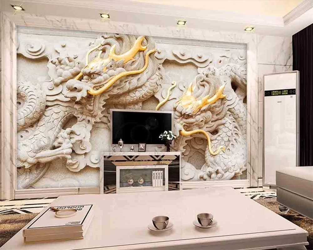 

Beibehang Custom wallpaper 3D new Chinese reliefs gold royal dragon grain TV background wall living room murals 3d wallpaper