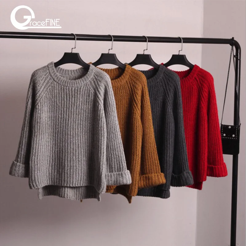 

fashion sweater coat oversized winter Sweater For Women Long Sleeve Tops Ladies Pullover Female student Sweater Solid Jumper