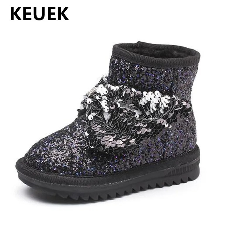 

New Children Bling Butterfly-knot Snow Boots Winter Princess Girls Warm Ankle Boots Student Thick Plush Kids Cotton Shoes 04