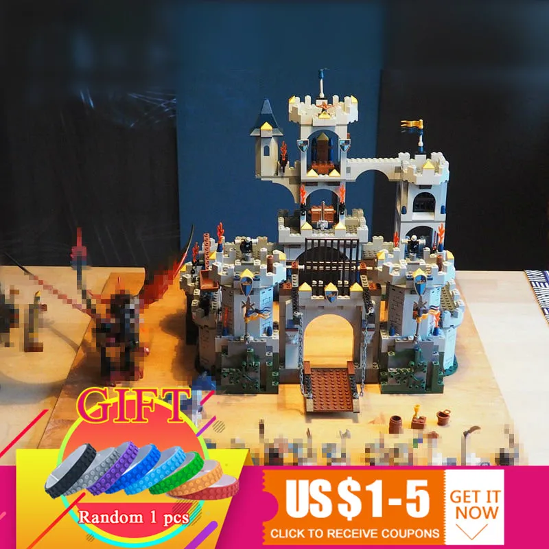 

16017 1023Pcs Castle Series The King`s Castle Siege Set Children DIY Building blocks Educational Model Gifts 7094 Toys